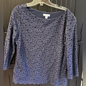 Charter Club navy lace pullover blouse, size medium.